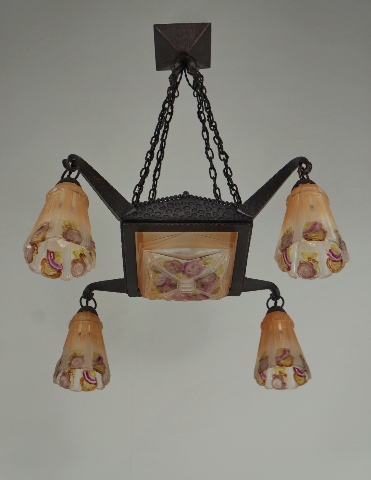 VASSEUR & EJG : FRENCH ART DECO CHANDELIER 1930 ….. wrought iron lamp j.robert