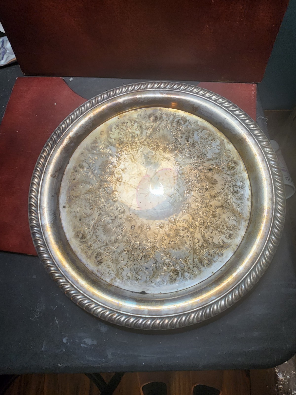 2 VINTAGE One 12.75″ And A Cake ROUND SILVERPLATE SERVING TRAY HOME DECORATORS.