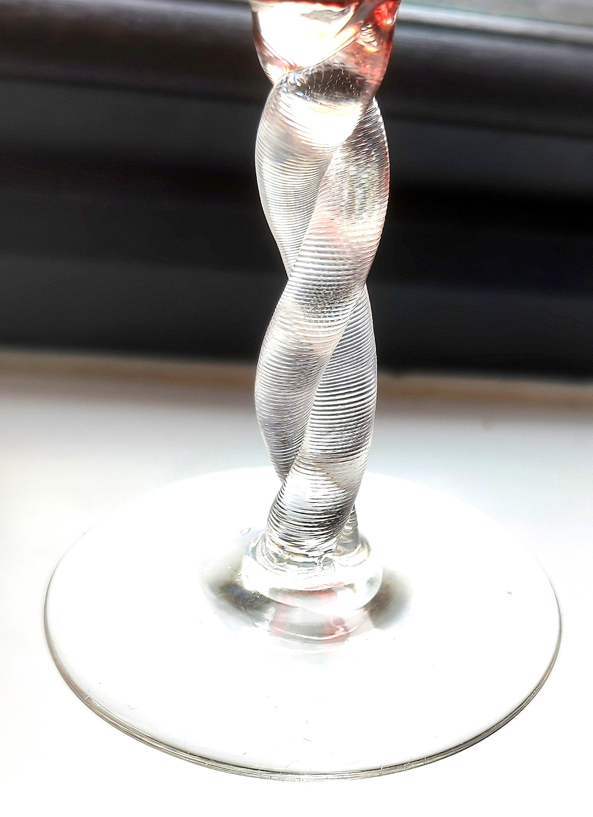 ANTIQUE CRANBERRY GLASS GOBLET ENGRAVED PASCHAL LAMB ARMORIAL BARLEY TWIST STEM
