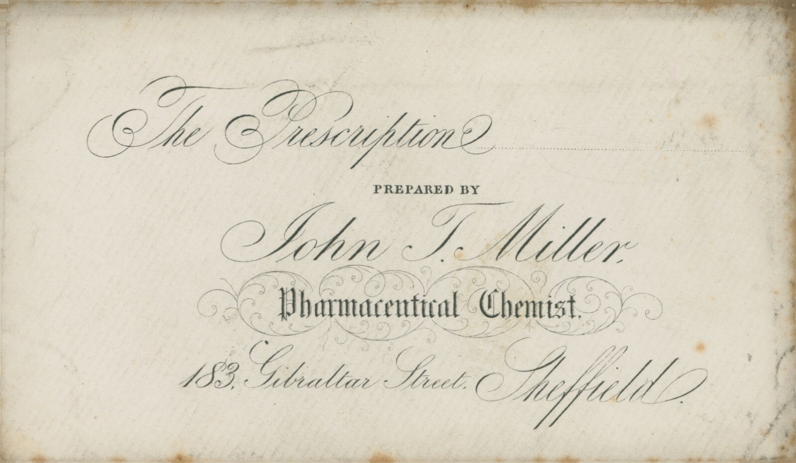 Antique Prescription Envelope John T Miller Chemist Gibraltar St Sheffield