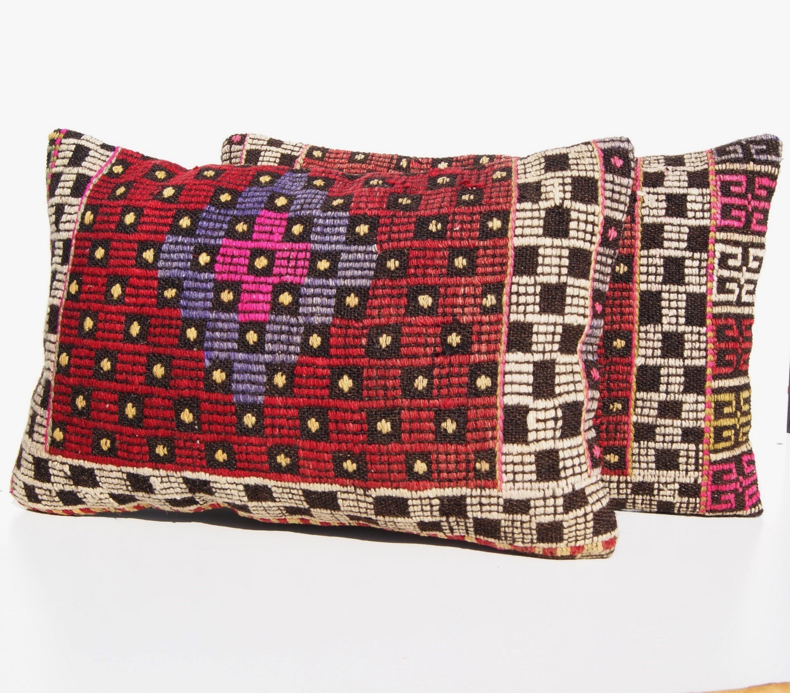 Handwoven Turkish Wool Pillows Geometric Design Set of 2 (60×40 cm) 24″X16″