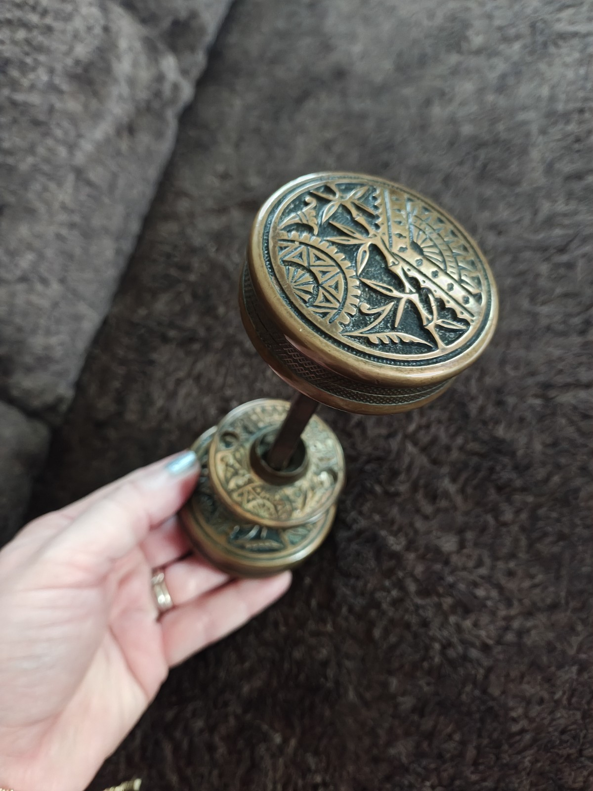 1880’s Victorian Brass Bronze Oriental Style Door Knobs Htf As A Full Set !
