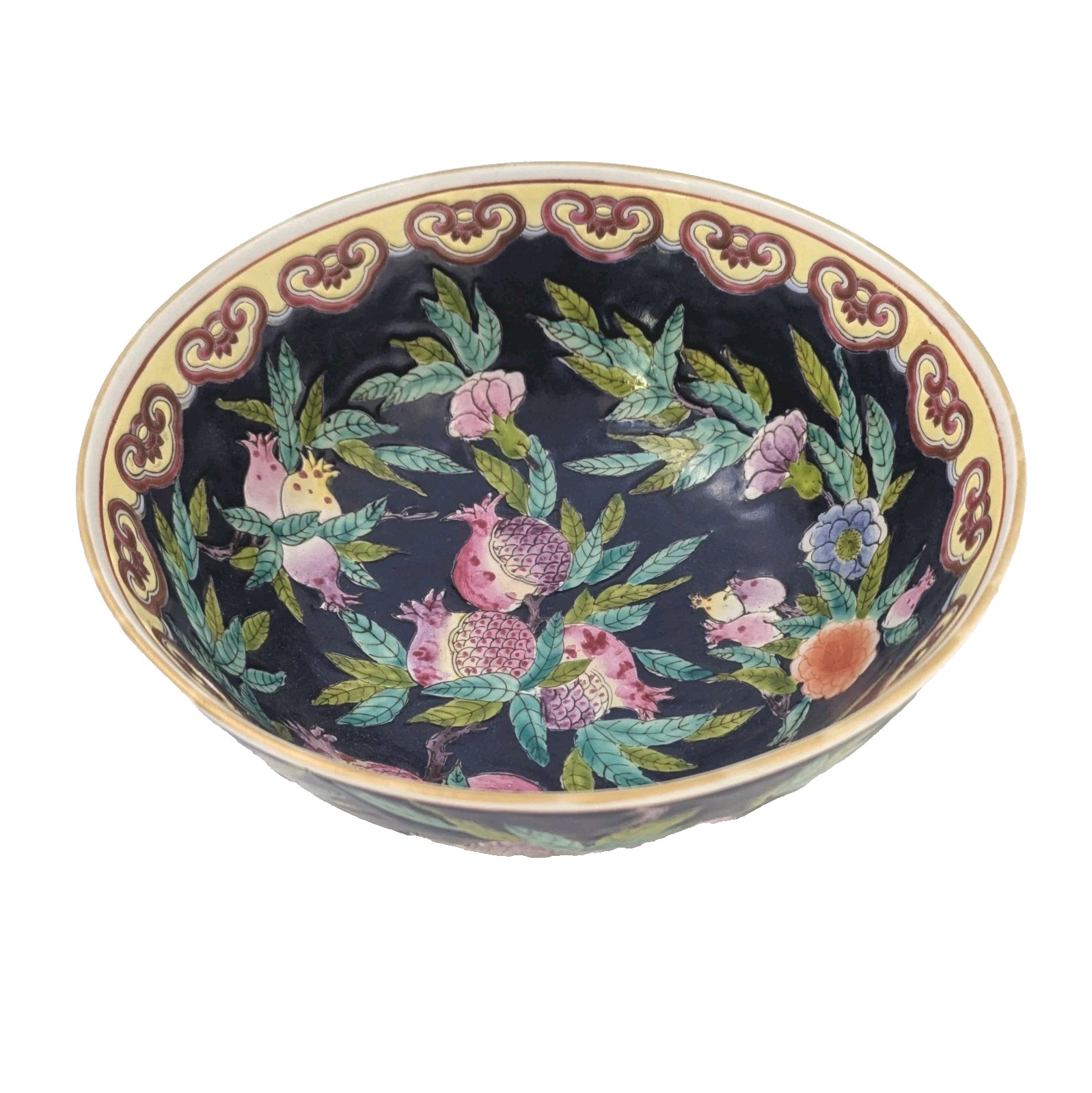 Chinese Export Qianlong Mark Pomegranate Porcelain Vintage Bowl 1912–1949 10″