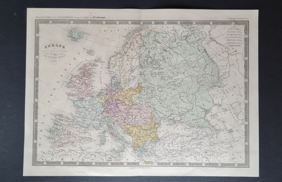 Antique (1861) French map – Europe after the last treaties – Ansart