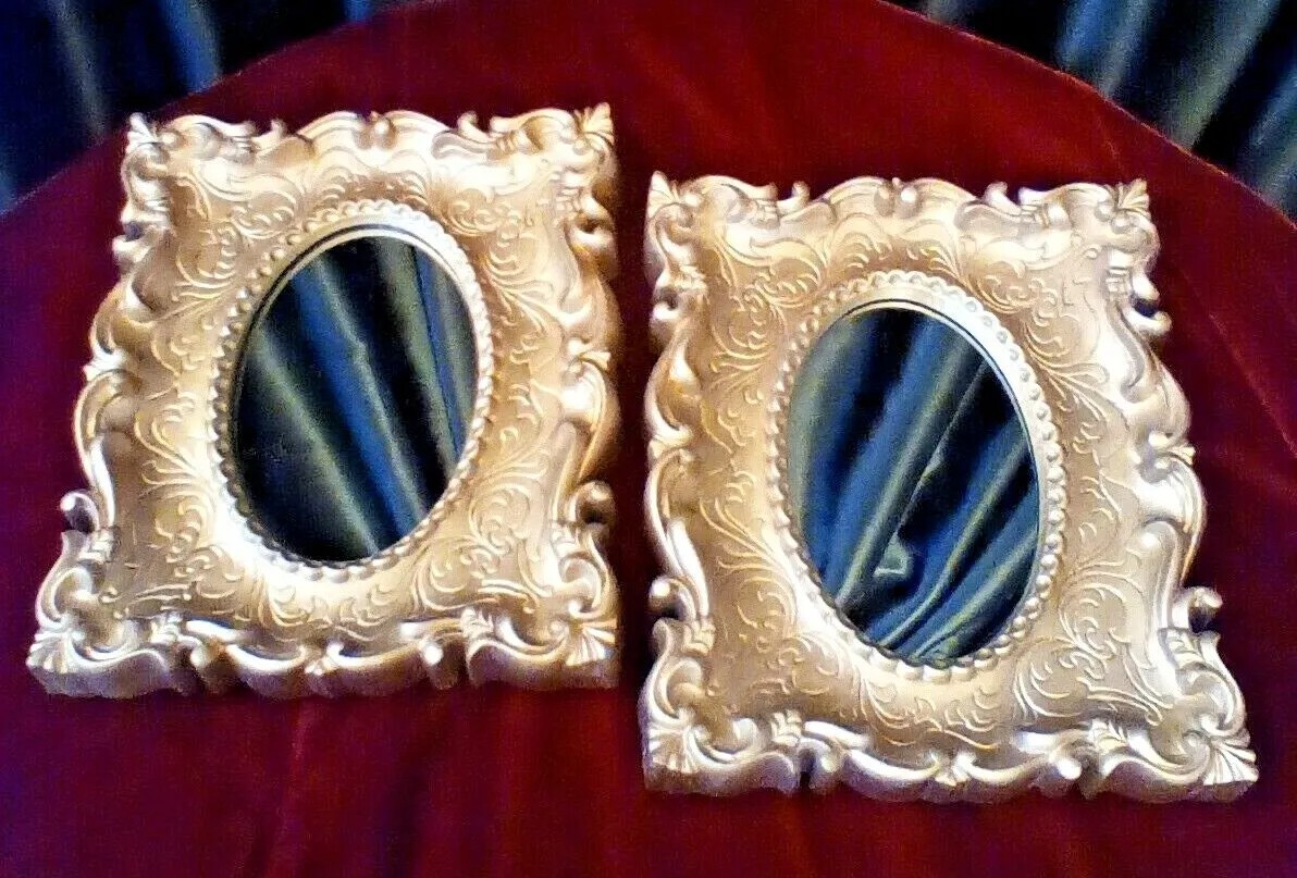 VINTAGE GOLD ORNATE FRAMED MIRROR SET OF 2 WALL MCM HOLLYWOOD REGENCY DECOR