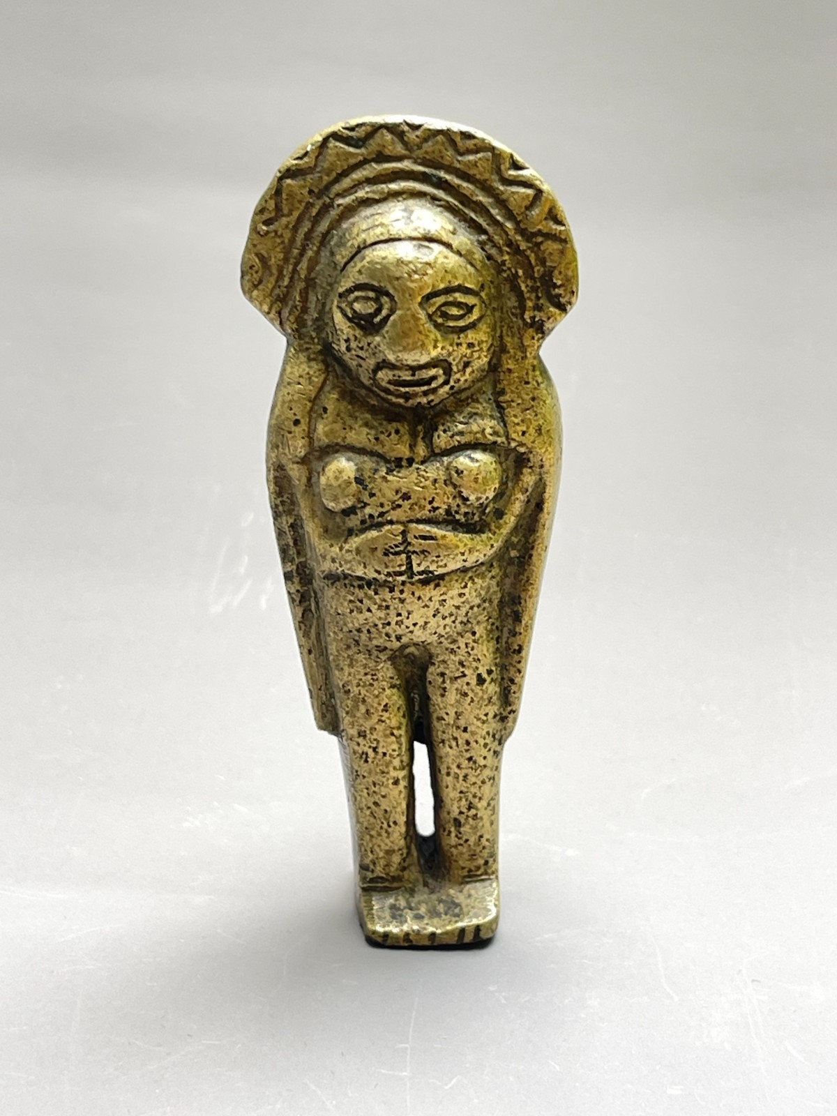 Brass dual-sex ritual effigy, Andean style, lost-wax cast, 18–19th century
