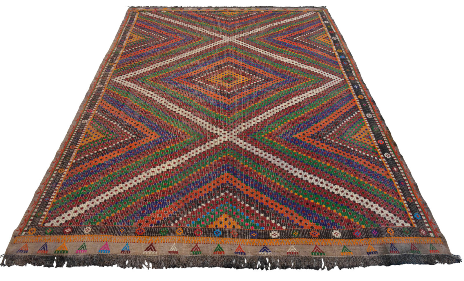 Vintage Turkish Cicim Kilim Rug 6’9″x9’6″ – Handwoven Wool on Cotton Flatweave