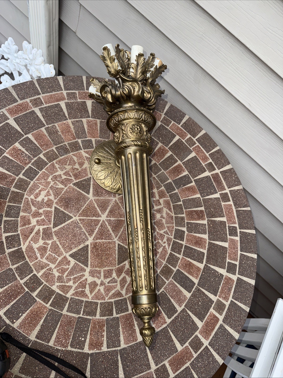 Antique 20” Large French Gilt Bronze Torch Sconce Solid Brass