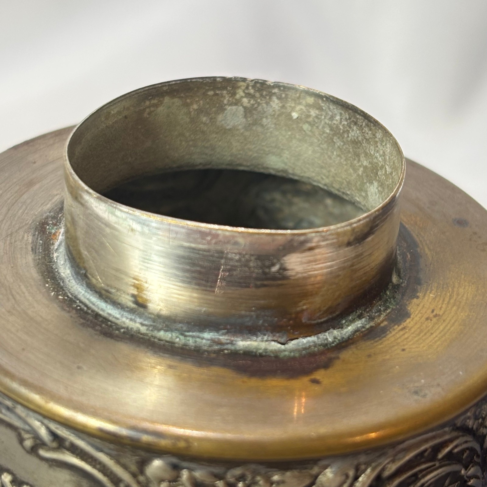 Antique Tea Caddy Repousse Victorian Courting Couples Lion Passant Marked