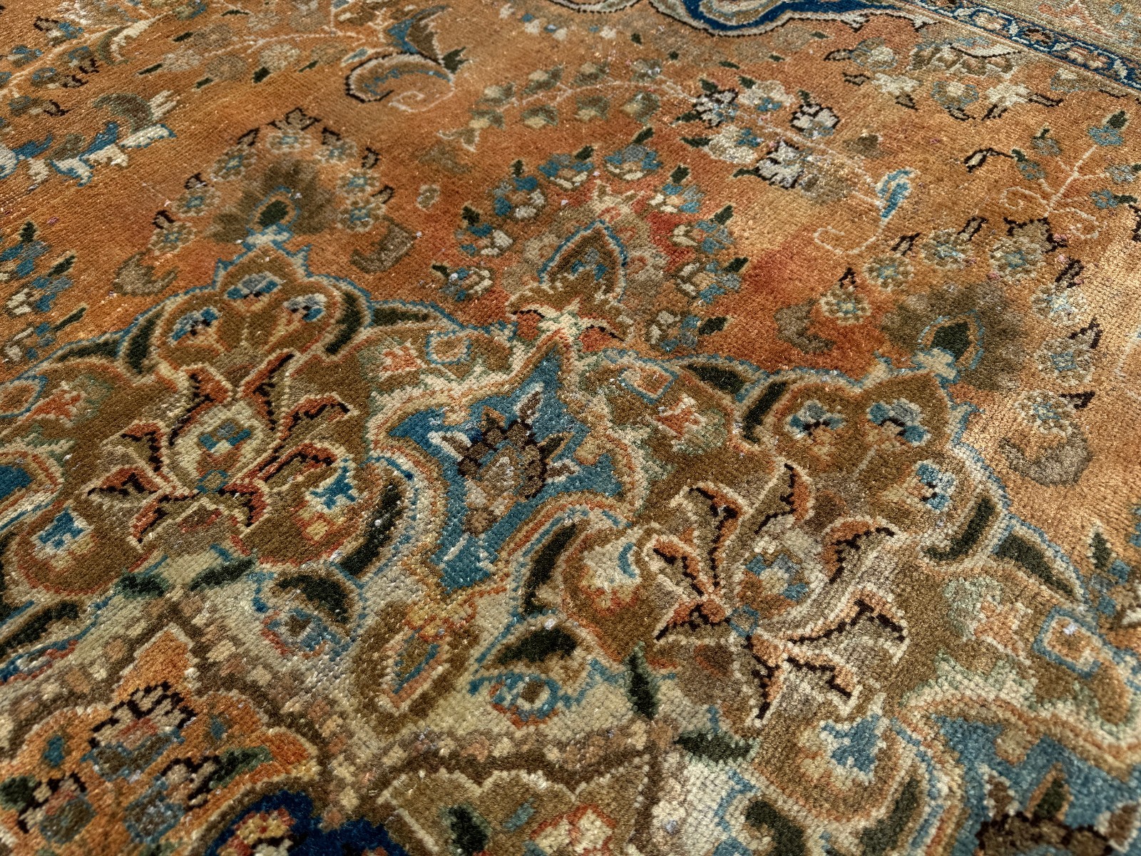 VINTAGE ORIENTAL RUG 10×13 handmade old ANTIQUE rust blue orange handwoven 9×12