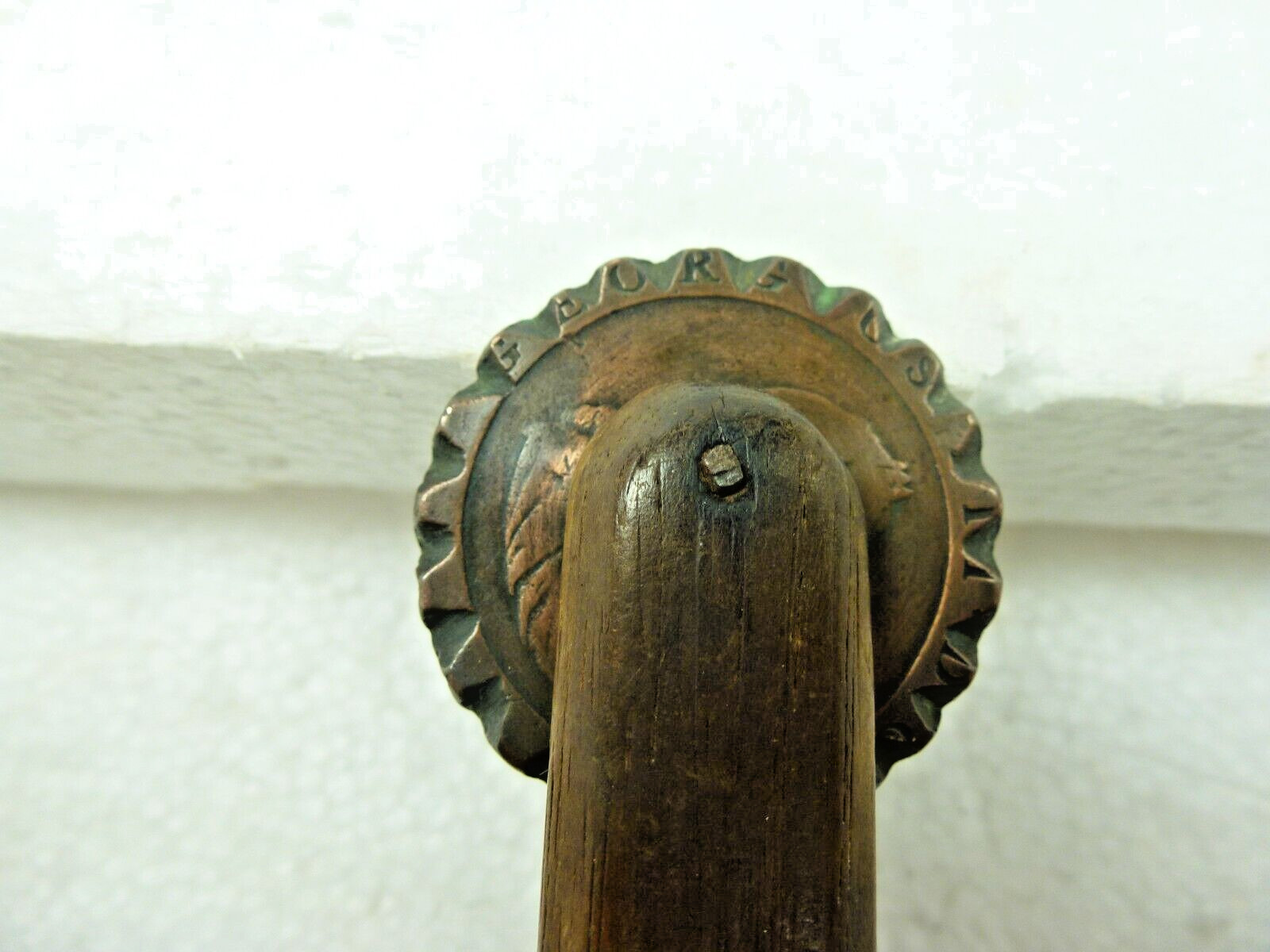 Antique 19th Century Handmade Pie Crimper Maple Handle 1797 Britannia Penny