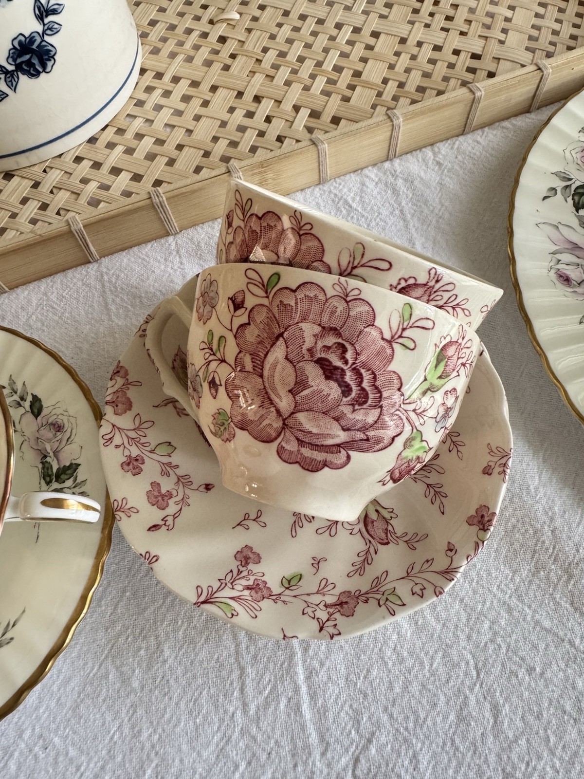 Johnson Bros. Rose Chintz pattern, CUP & SAUCER, 2 sets, black stamp, 4pcs total