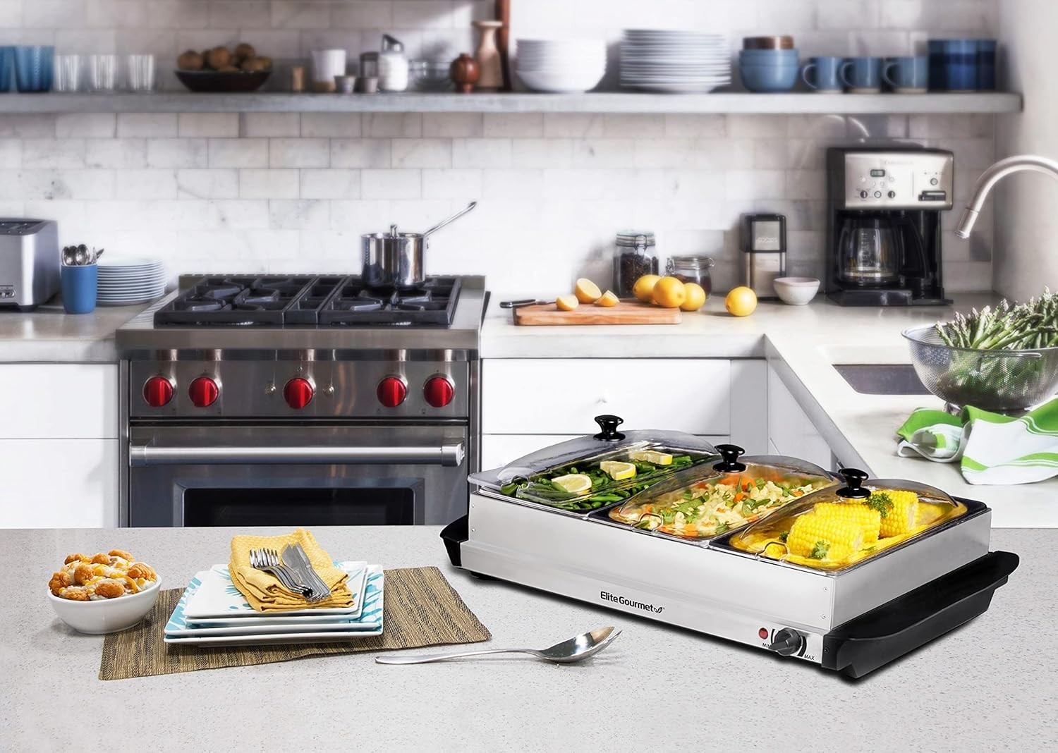 Buffet Server with Clear Lids & Temp Control – 3 Trays, Perfect for Holidays