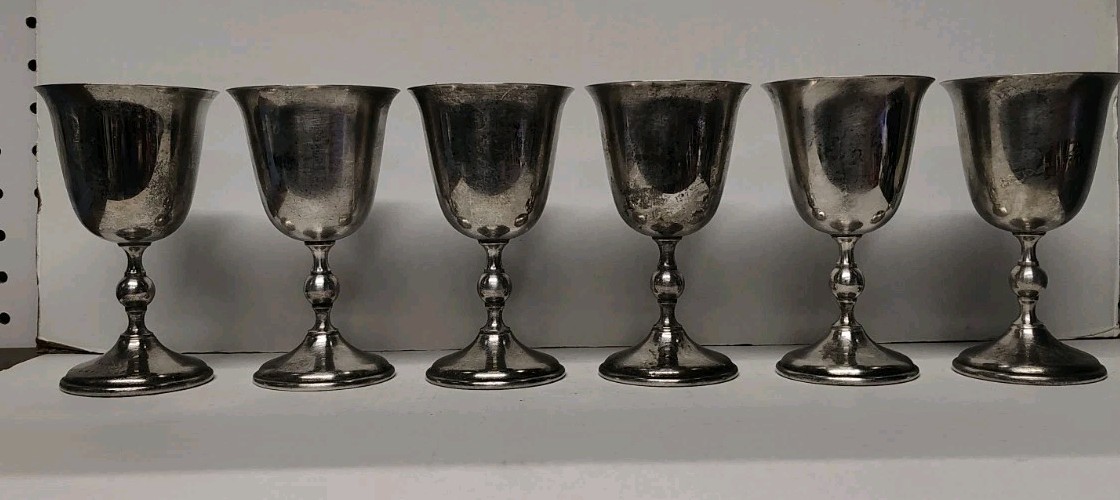 Vintage WA William Adams, Italy 6.25”Tall Silver Plated Chalice/Goblet. Set Of 6