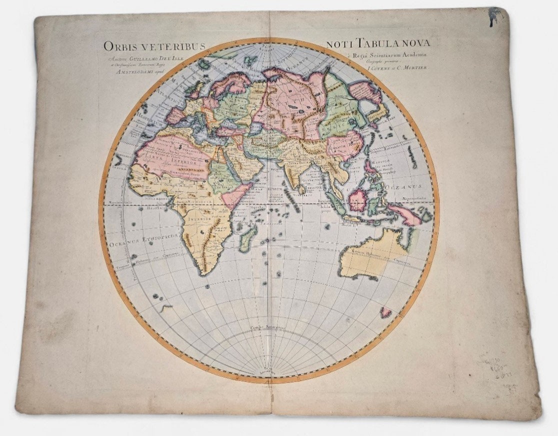 Original 1742 Map Eastern Hemisphere Orbis Veteribus Noti Tabula Nova Hand Color