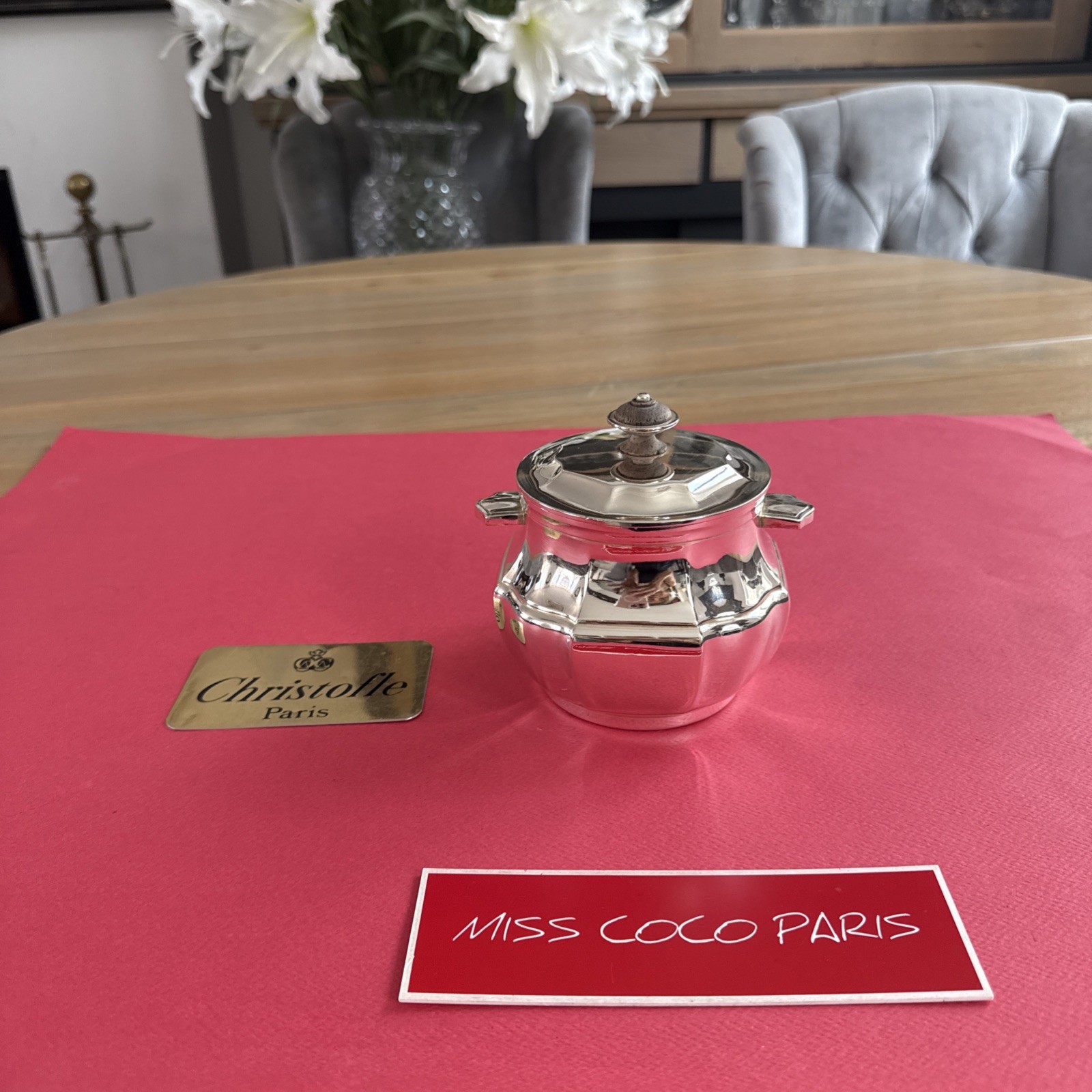 Christofle Art Deco Silver-Plated Metal Sugar Bowl, Excellent Condition, 9 Cm