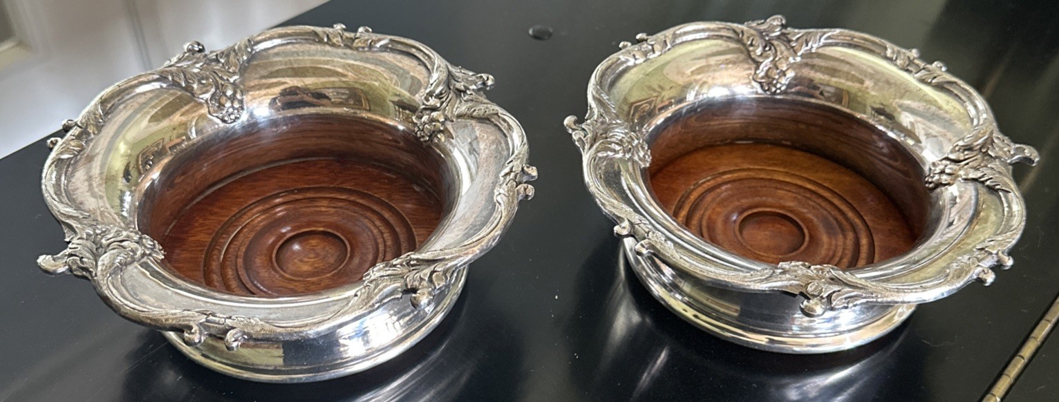 Pair of Sheffield silver plated wine bottle – decanter coasters
