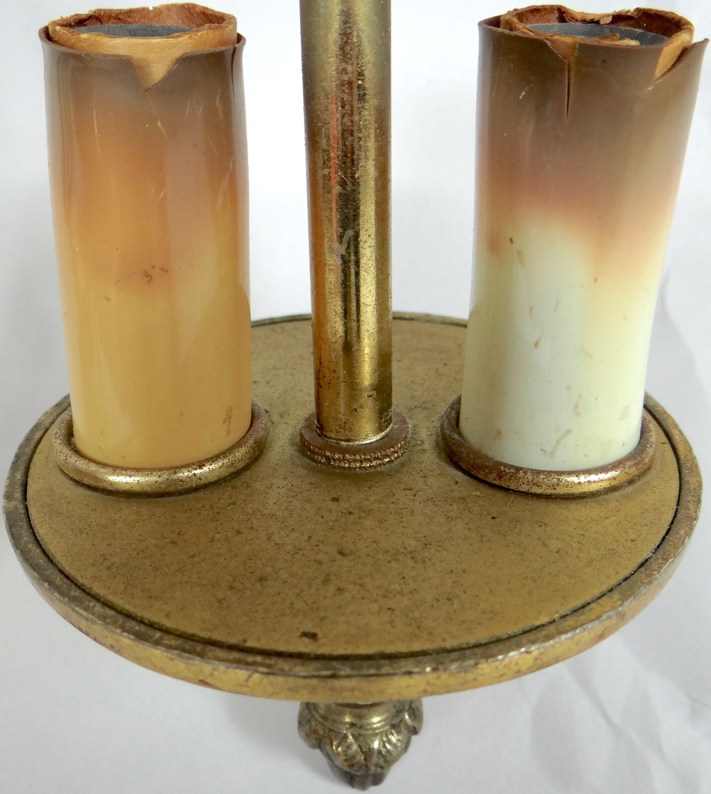 Antique Vtg Ceiling Light Fixture Pendant Chain Lamp 2 Bulb Sculpted Brass 15 in