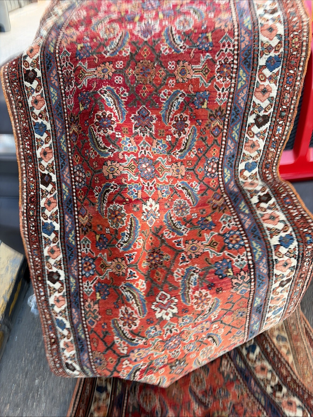 Auth: 19th C Runner Rare Herize Trans Caucasian Wool Beauty Sunset Red 3×14