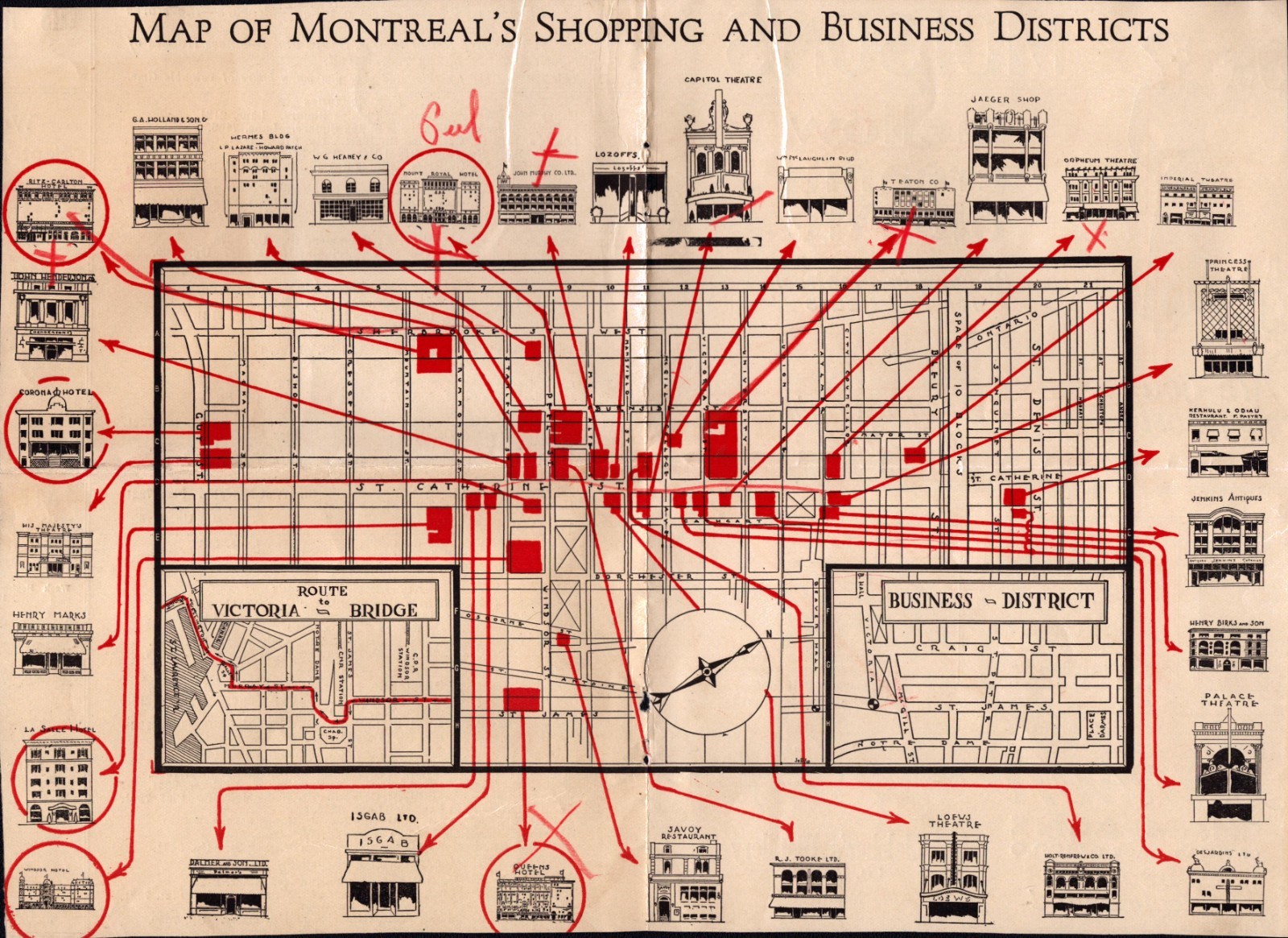Vintage Montreal Business District Map 1920s Molson Ale Advertising 12×8.5