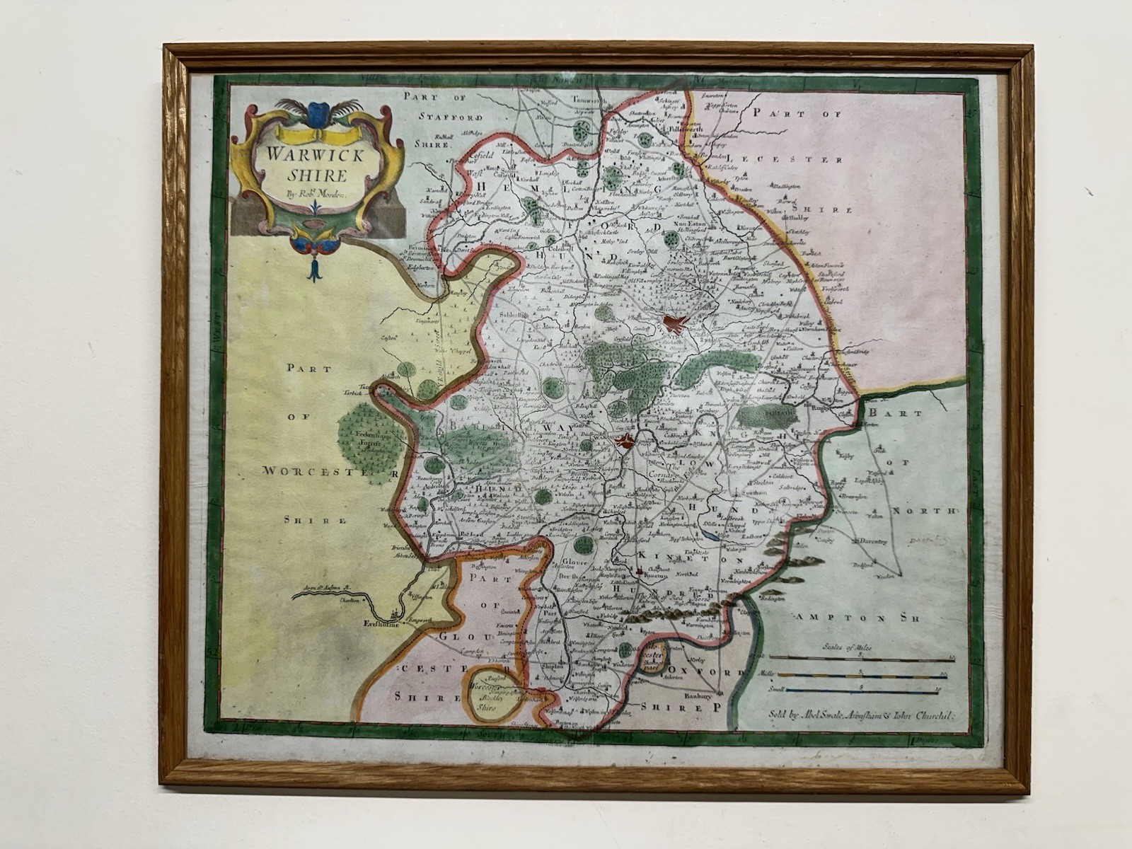 Robert Morden Map Of Warwickshire Hand Coloured Later