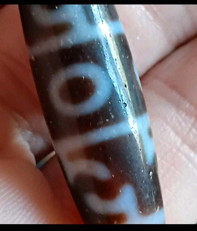 Tibetan Agate/ Hetian Jade Pre 1800s Lianshi 3 Eye Dzi Bead Prayer Necklace