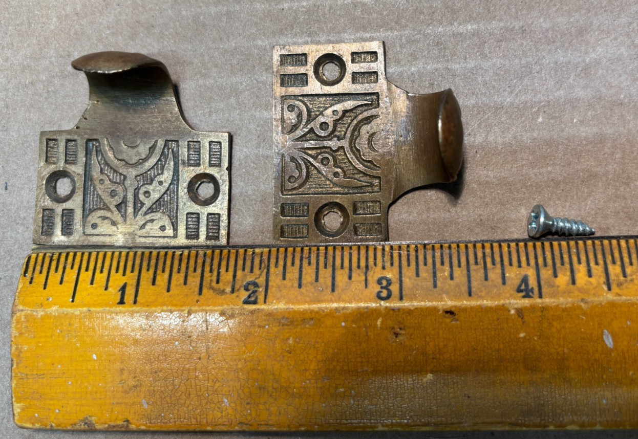 Antique Window Lift Pull Cast Brass Hardware Vtg Eastlake Sash Five Lot Set #N62