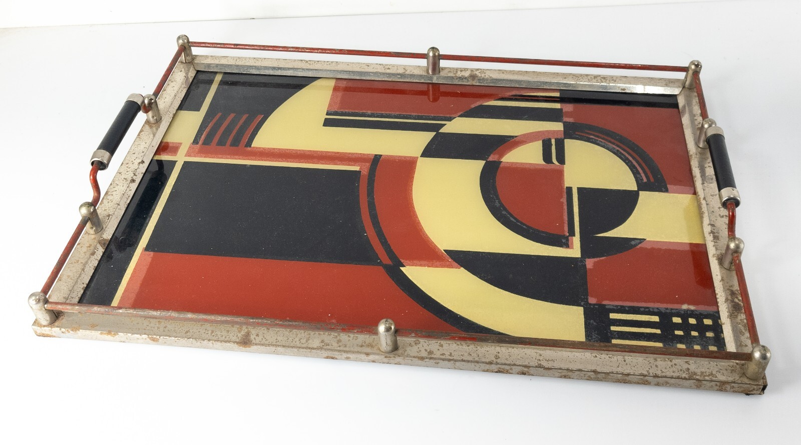 Antique Art Deco The Jazz Tray Modernism Tray Reverse Painted Glass