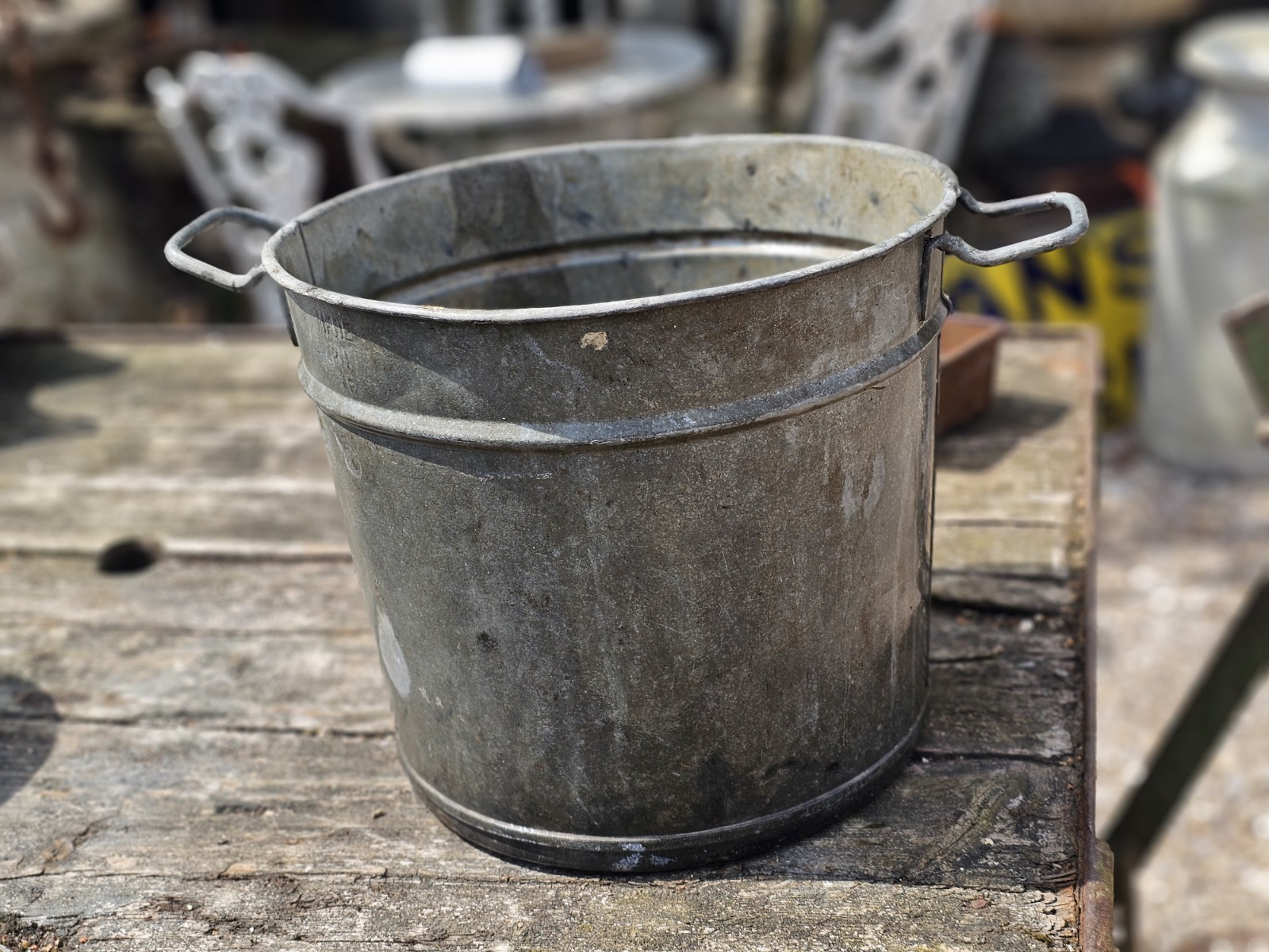 Vintage Galvanised Double Handled Garden Plant Planter Pond Water Feature