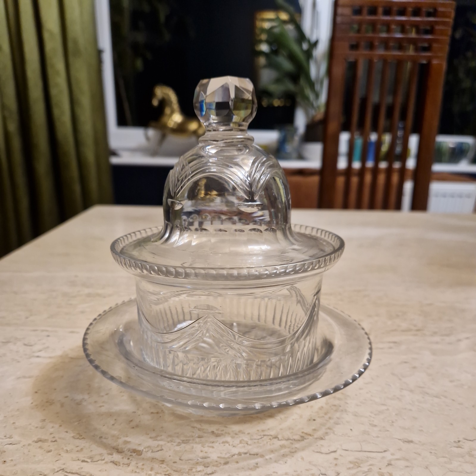Antique Georgian Regency Irish? Cut Bonbon Jar Urn Vase Covered Glass jar cover