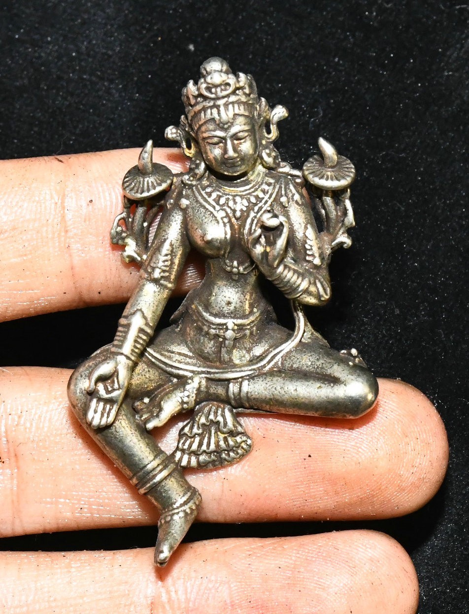 2.3”Tibetan Sky Iron Green Tara Mahayana Buddhism enlightenment Buddha Statue