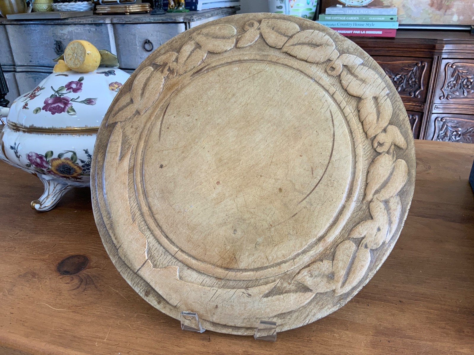 English Victorian Carved Wood Bread Board Large 13 1/4” Stunningly Carved C1900