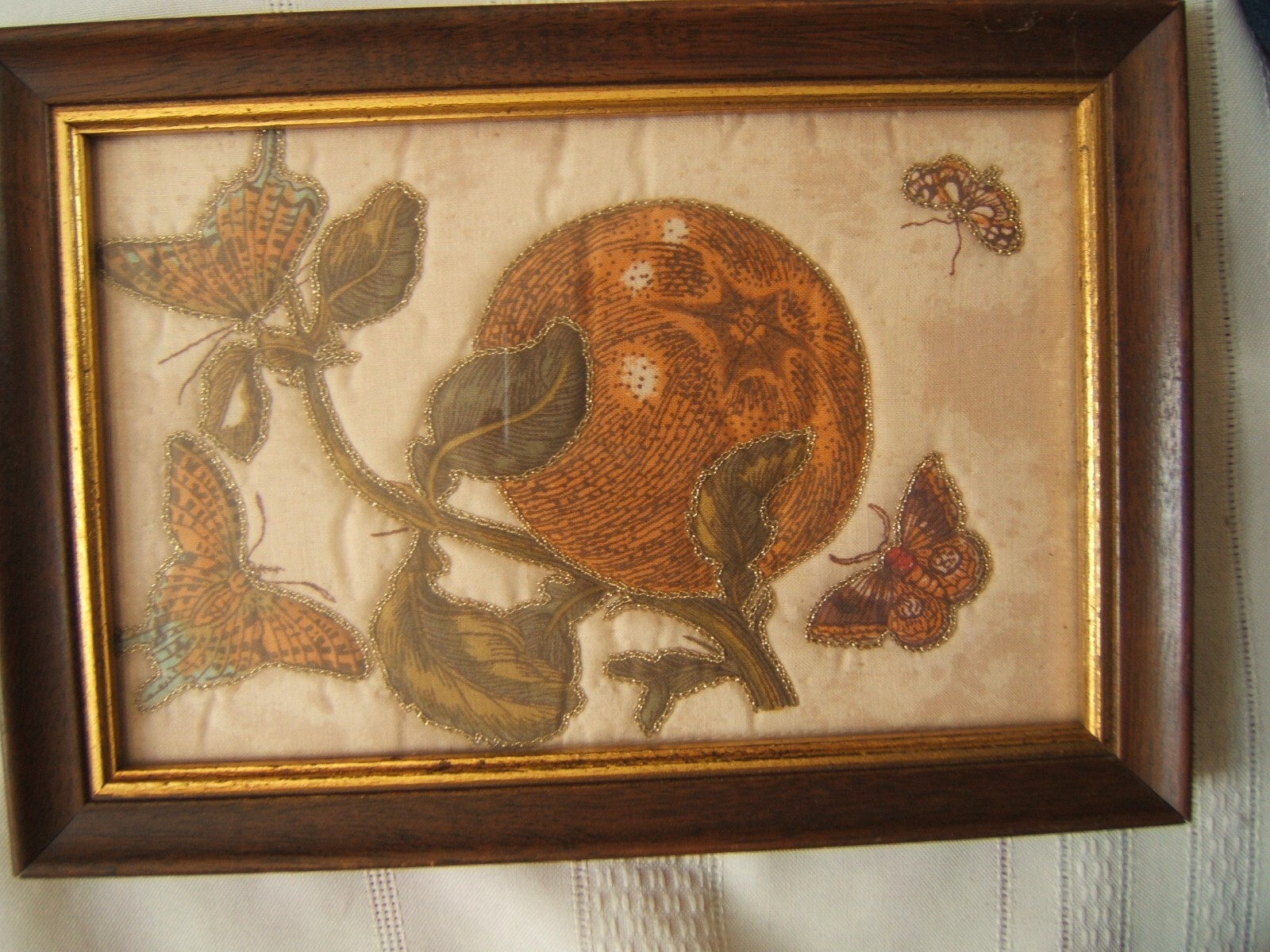 ANTIQUE WIRE EMBROIDERY BUTTERFLIES ON CLOTH UNUSUAL & COLORFUL