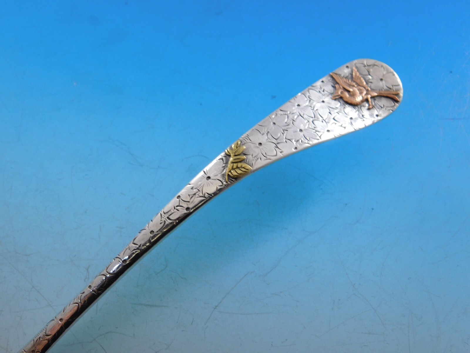 Hammered & Applied by D&H Sterling Silver Gravy Ladle 7 5/8″ w/ Copper Bird