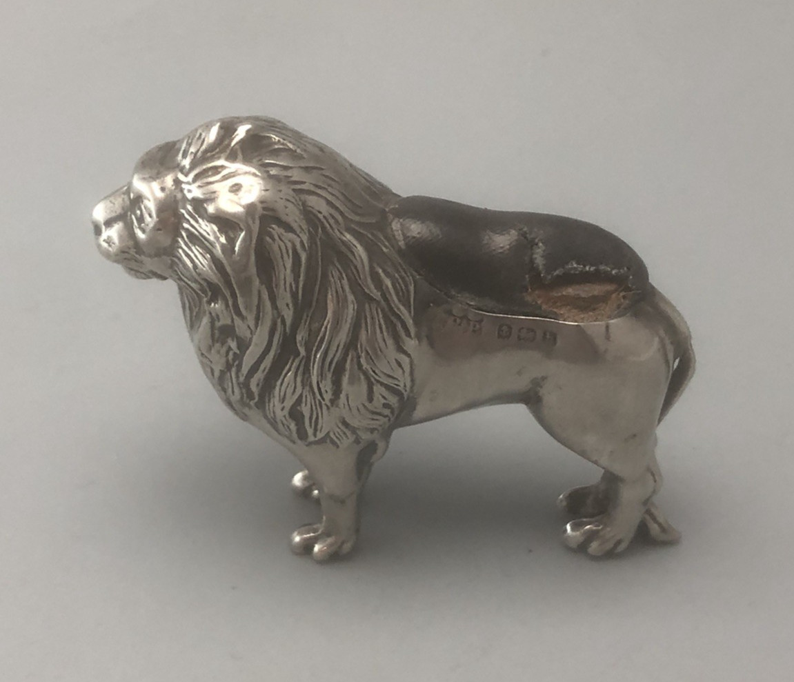 Edwardian Silver Lion Pin Cushion Robert Pringle Birmingham 1907 CBLZX