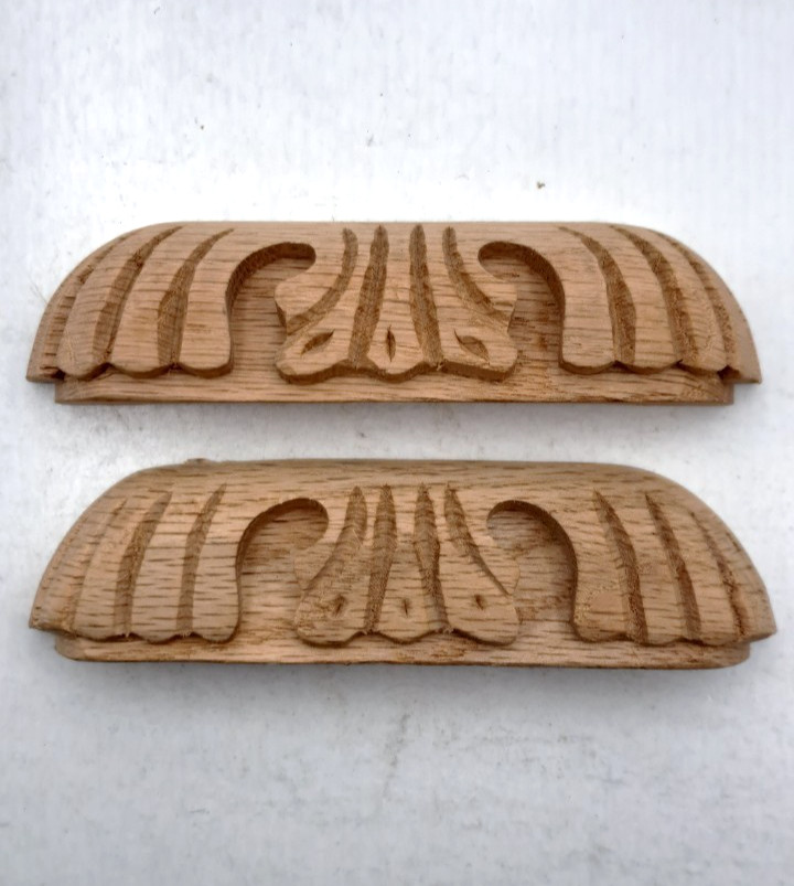 Wood Oak Desk Drawer Pulls Handles Ornate Unfinished Pair