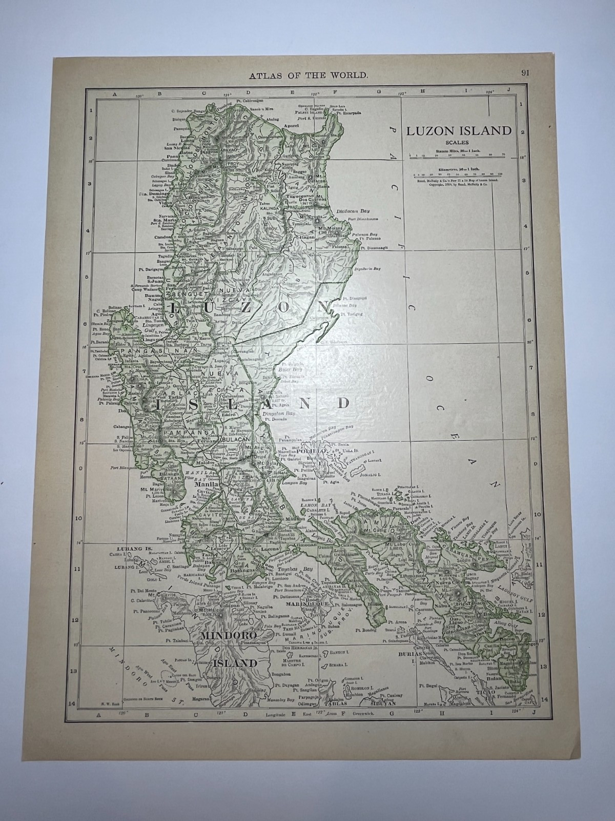 1910 “Green” Map of LUZON Is, Philippines fm 1912 New Census Atlas SEE DESCRIP