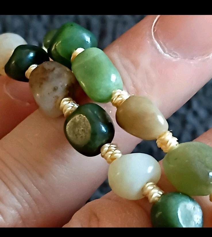 Tibetan Agate/ Hetian Jade Pre 1800s Lianshi 3 Eye Dzi Bead Prayer Necklace