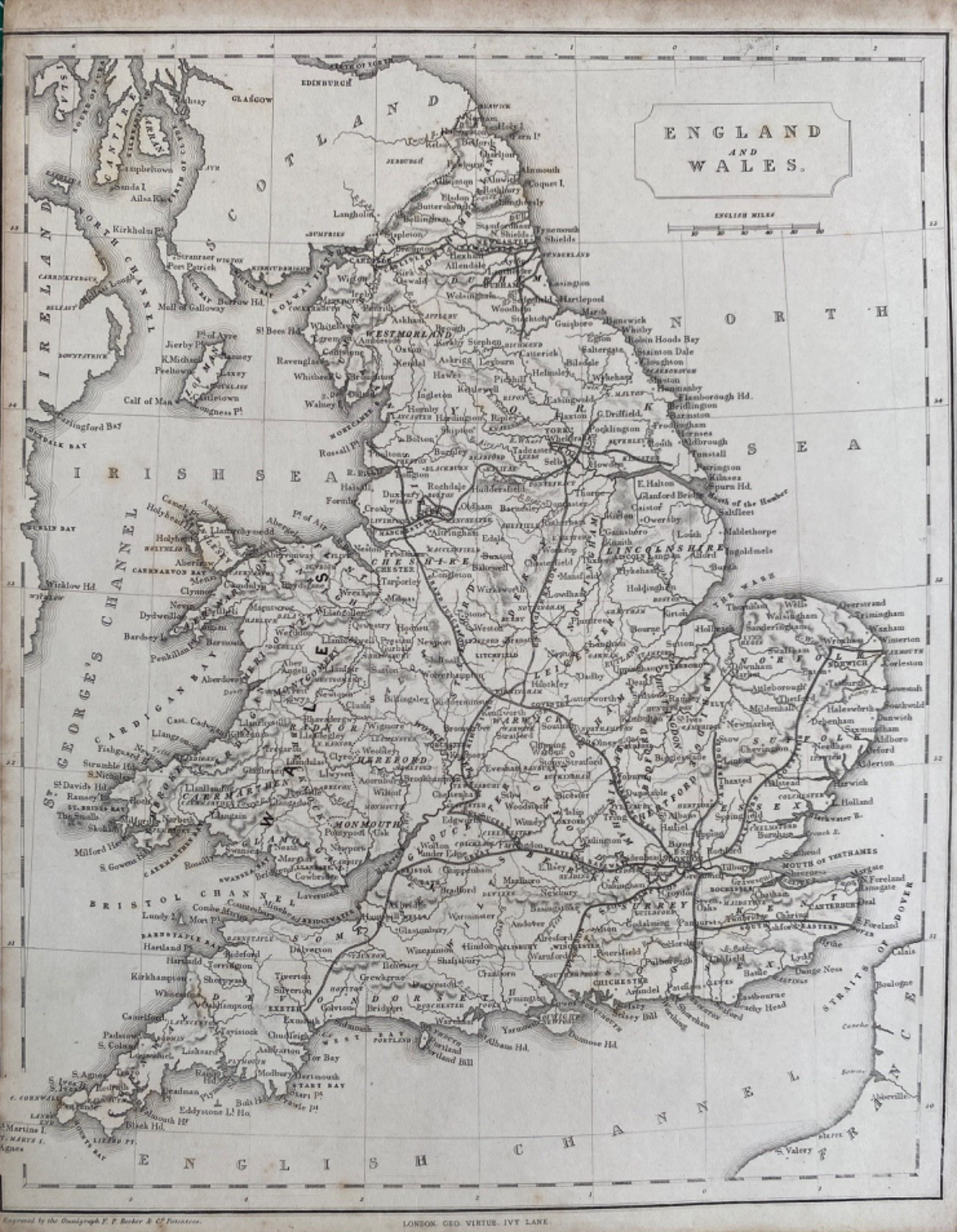 1842 Antique Map; England and Wales by F.P. Becker