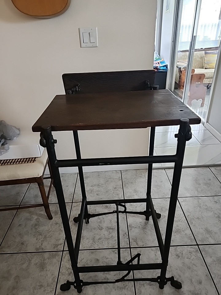Vintage Industrial Typewriter Stand Table Adjustable Metal on wheels