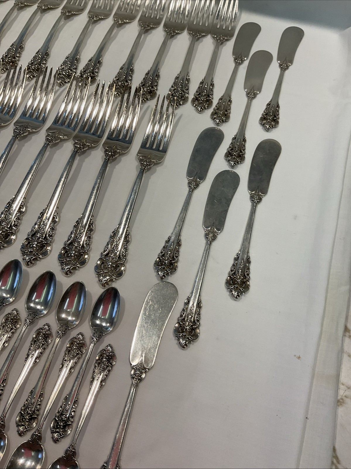 93pc Wallace Sterling Silver Grande Baroque Flatware 10 Person Service + More