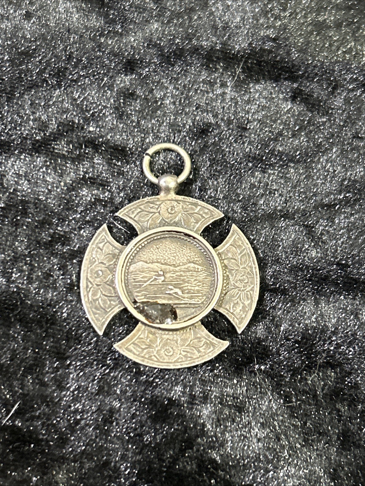 Antique Canoe Race Canterbury Cross Award Medal Pendant Silver 1 3/16″ Diameter