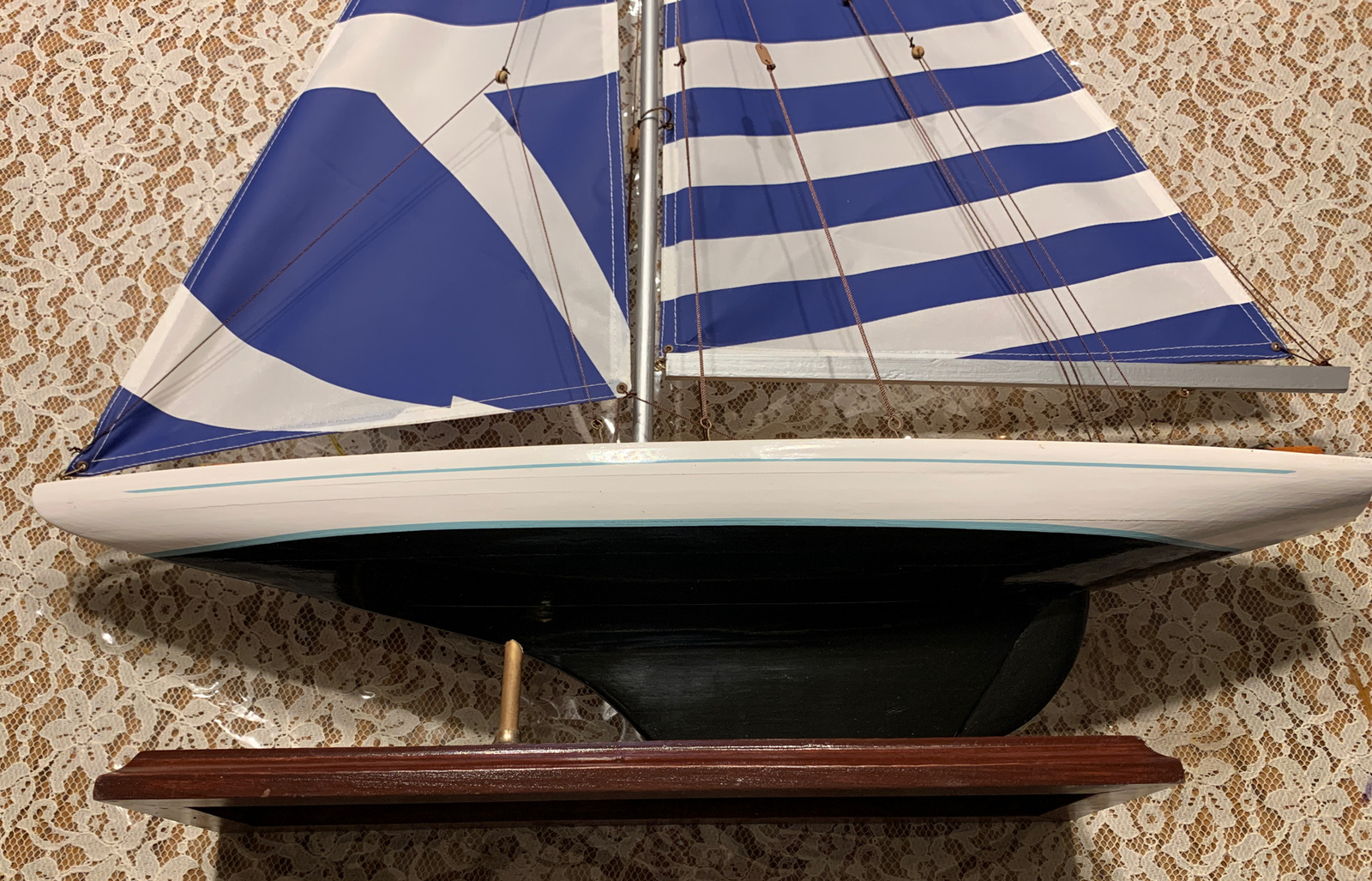 Sailboat Large Wood Built Blue White Red 36”x24” Fully Built Nautical Decor 5607