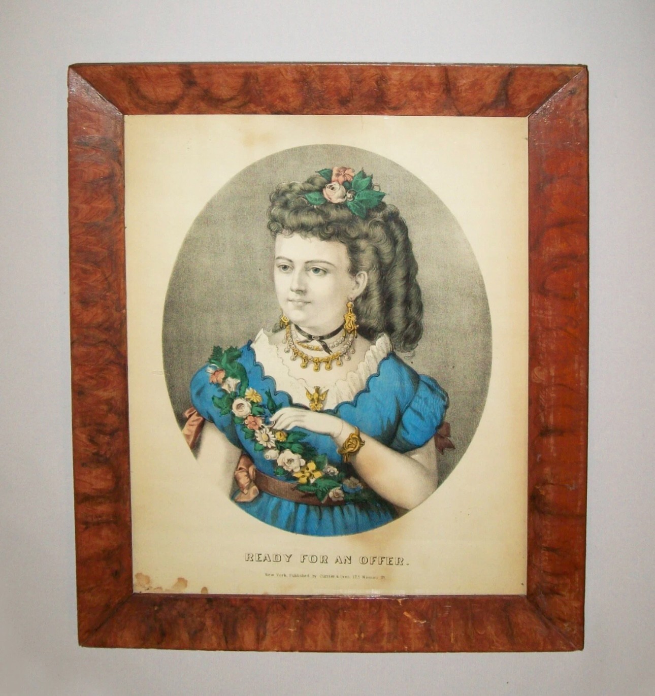 Antique Vtg 19th C 1830s Grain Paint Decorated Picture Frame Currior Ives Print