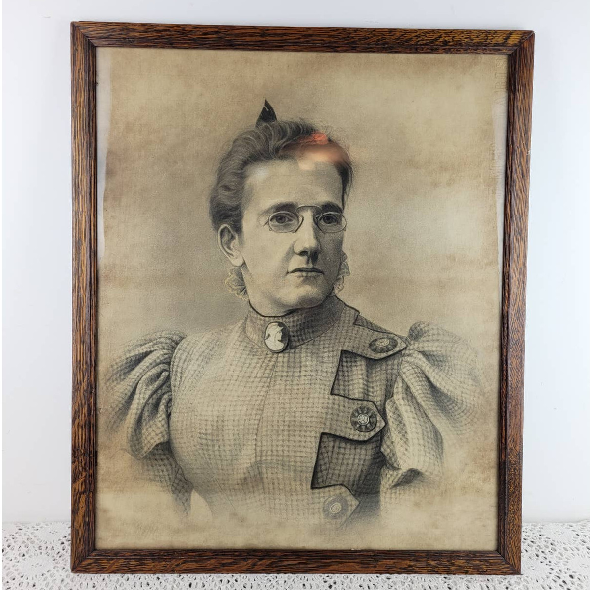 Antique Victorian 1800s Drawing on Paper Woman Portrait Unknown Artist