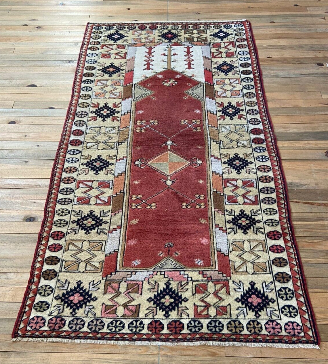Antique Vintage Rug, 3.6×6.4 ft Area Rug, Turkish Area Rug, 4×6 Oushak Wool Rug