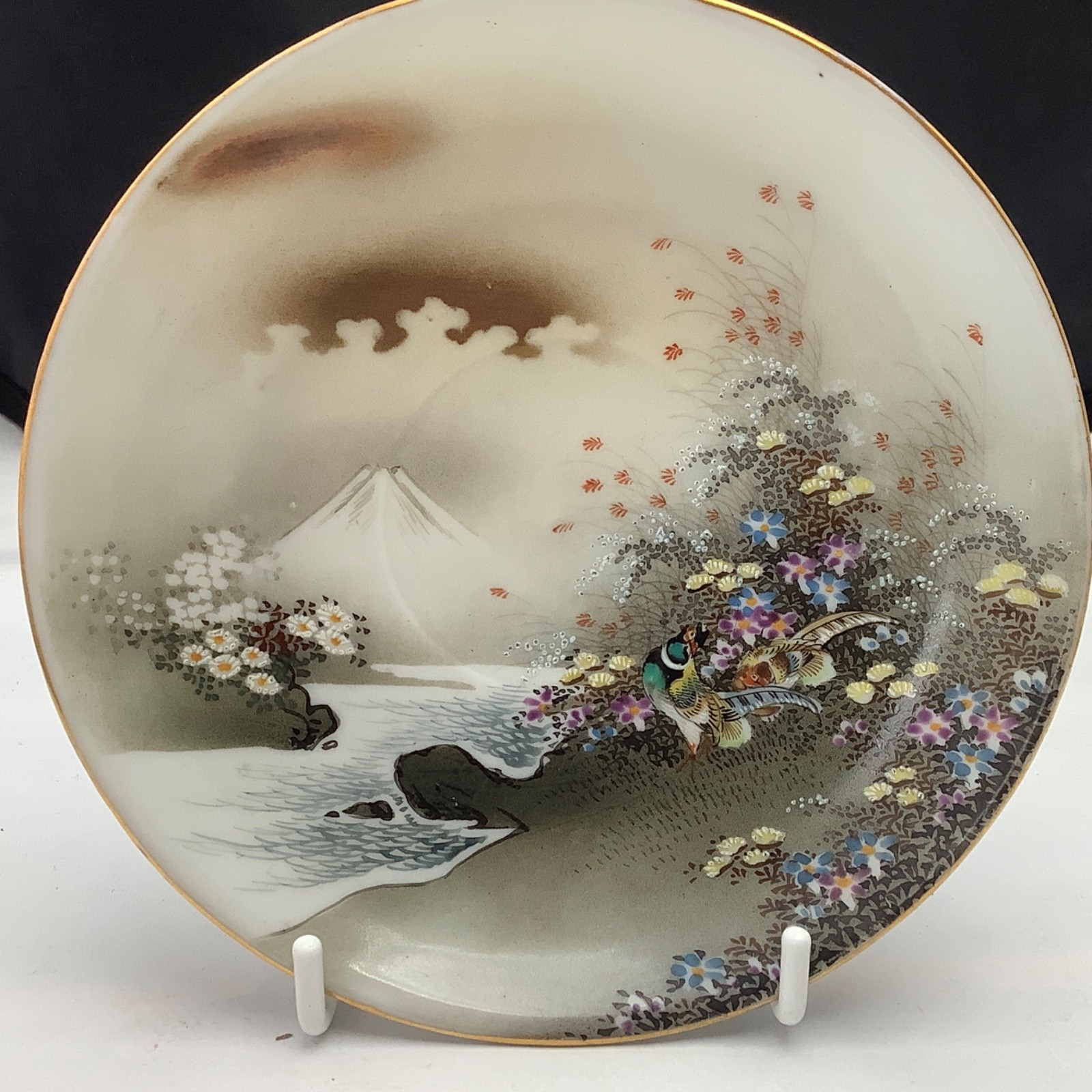 Antique Japanese Eggshell Porcelain Saucer 14cm – Pheasants – Meiji Period