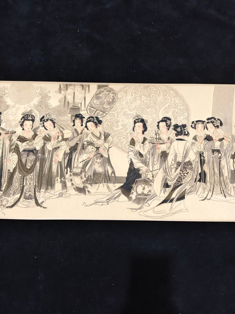 87in Chinese Long Scrolls Painting Rice Paper Banquet Decor By Fei Danxu 费丹旭 夜宴图