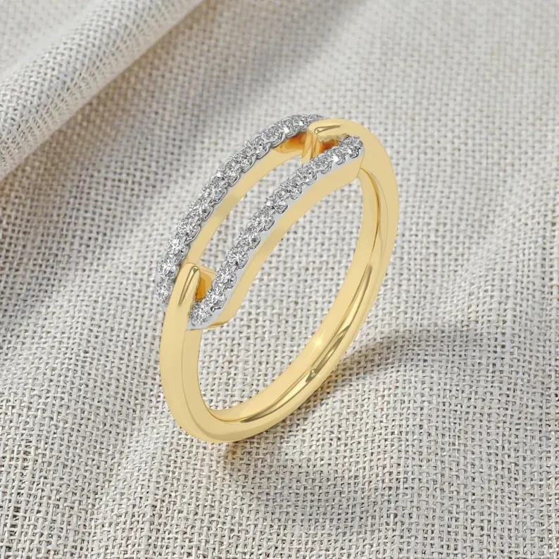 0.5Ct Round Lab Created Diamond Paperclip Engagement Ring 14K Yellow Gold Plated