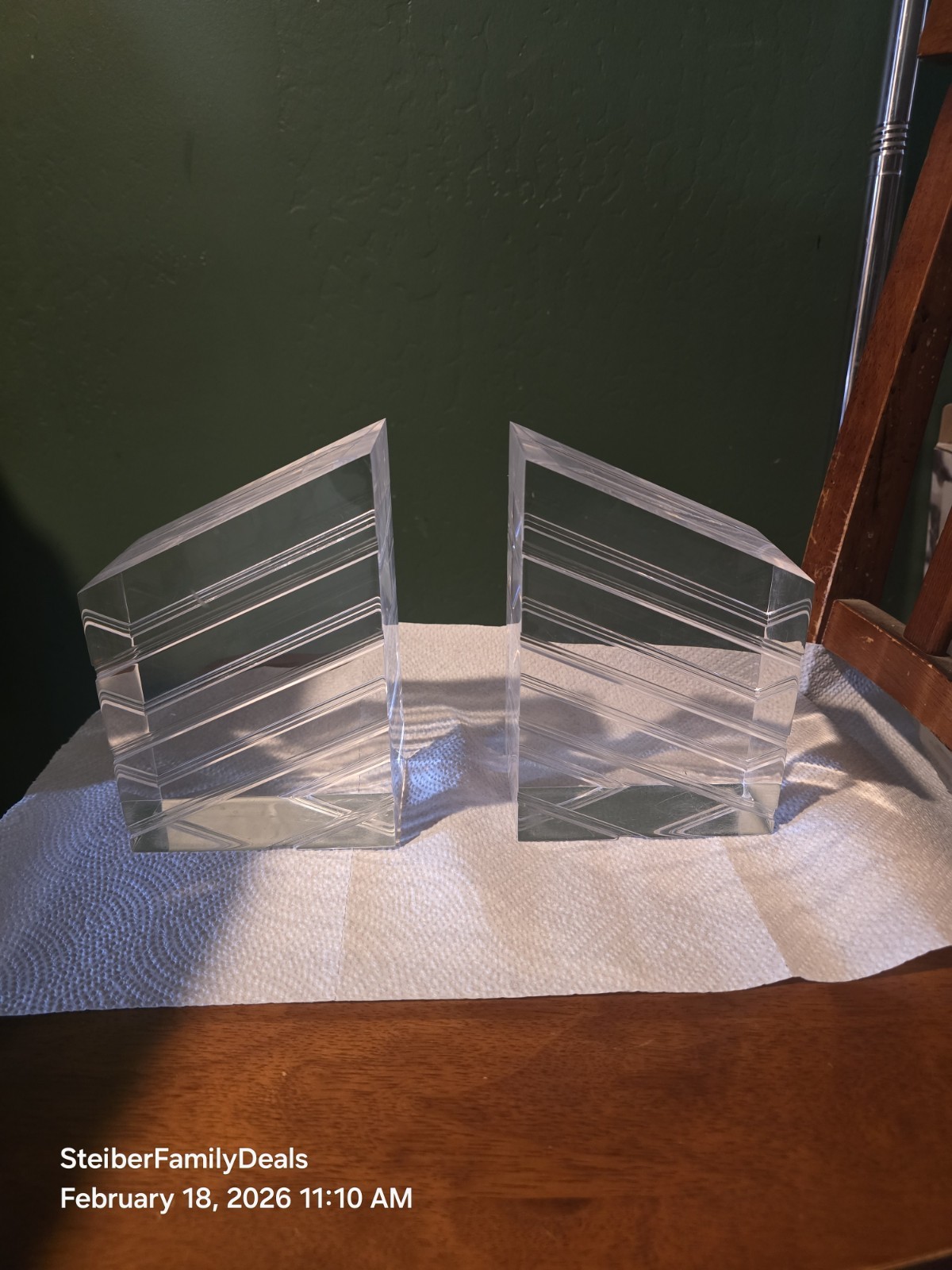 2 Ritts Astrolite Mid Century Modern Clear Lucite Acrylic Bookends Heavy! GUC